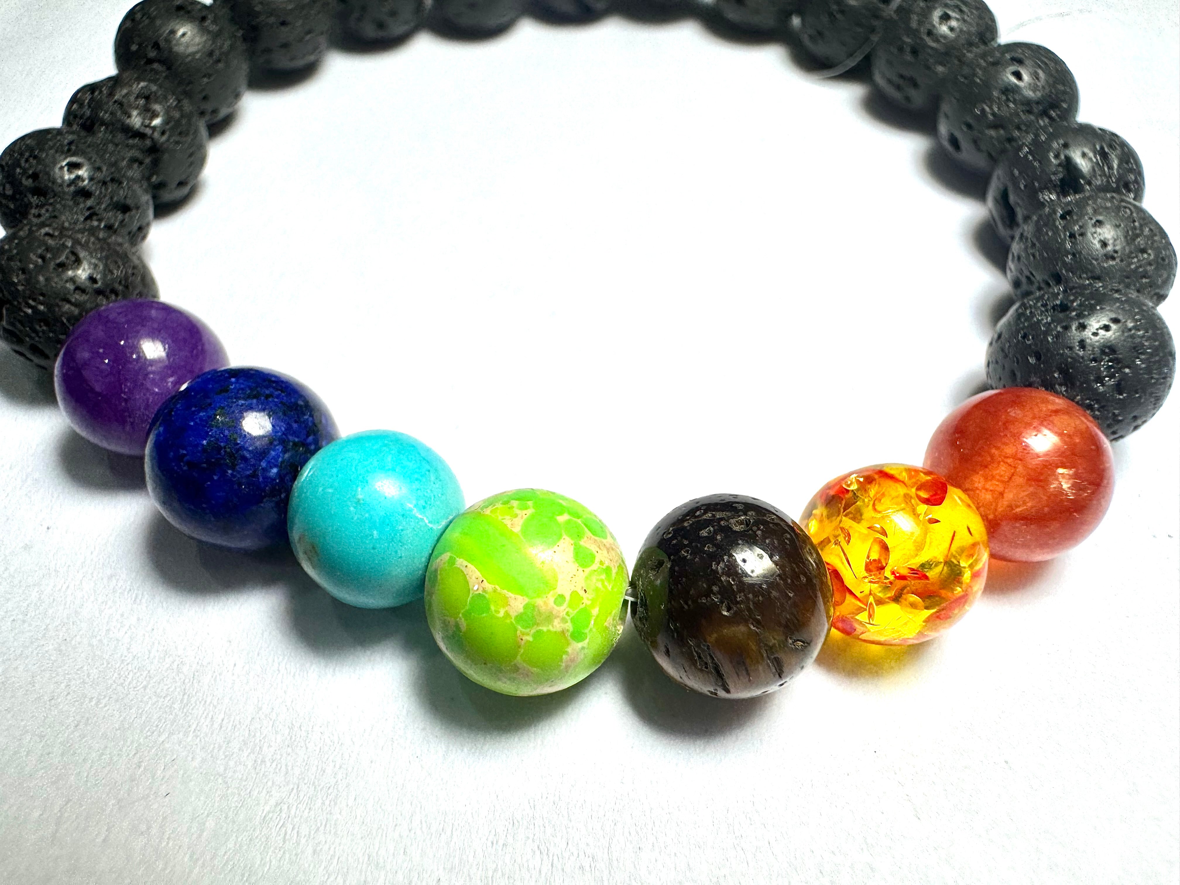 Natural 7 Chakra + Lava Bracelet – Healing, Energy & Style