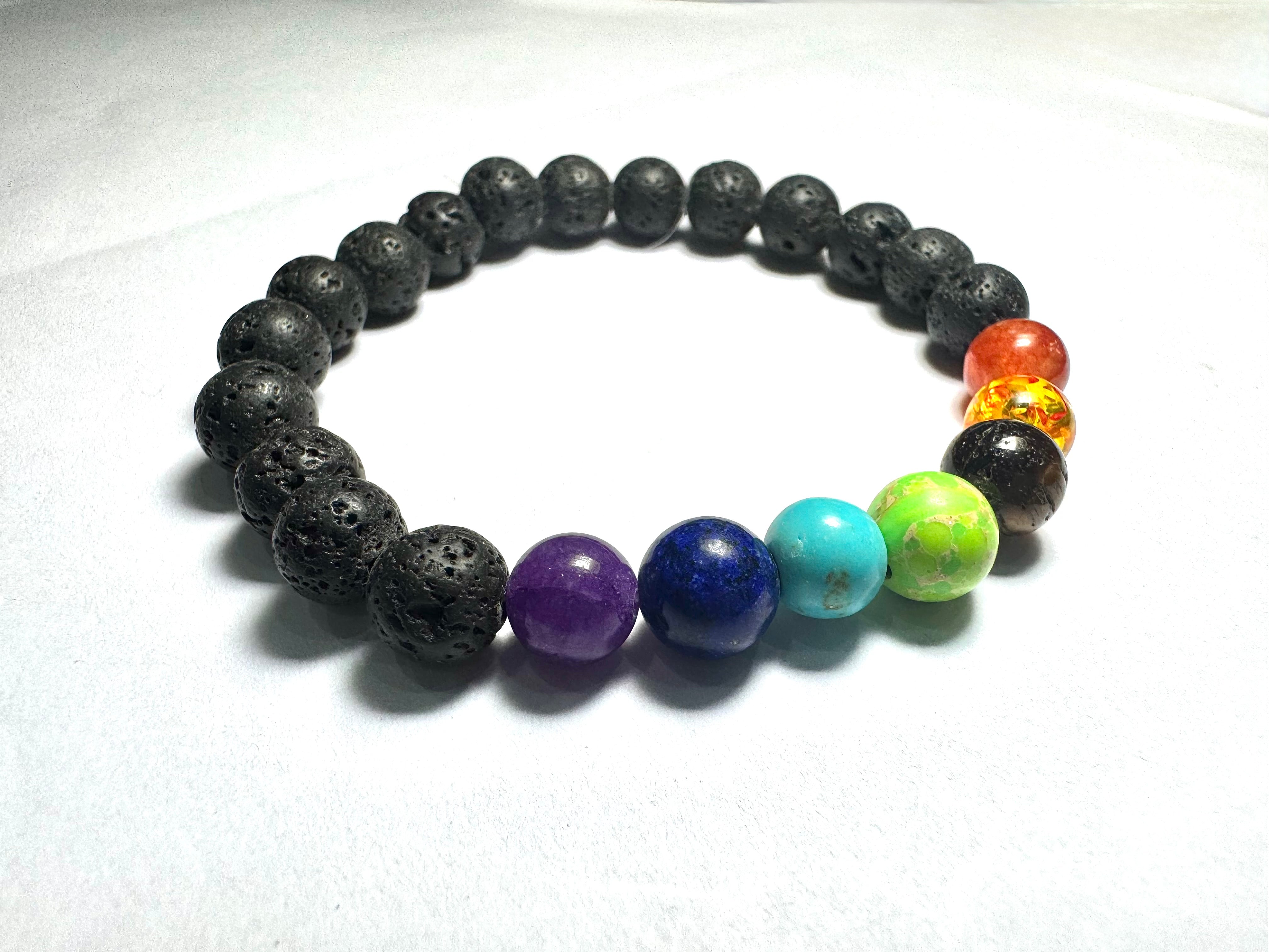 Natural 7 Chakra + Lava Bracelet – Healing, Energy & Style